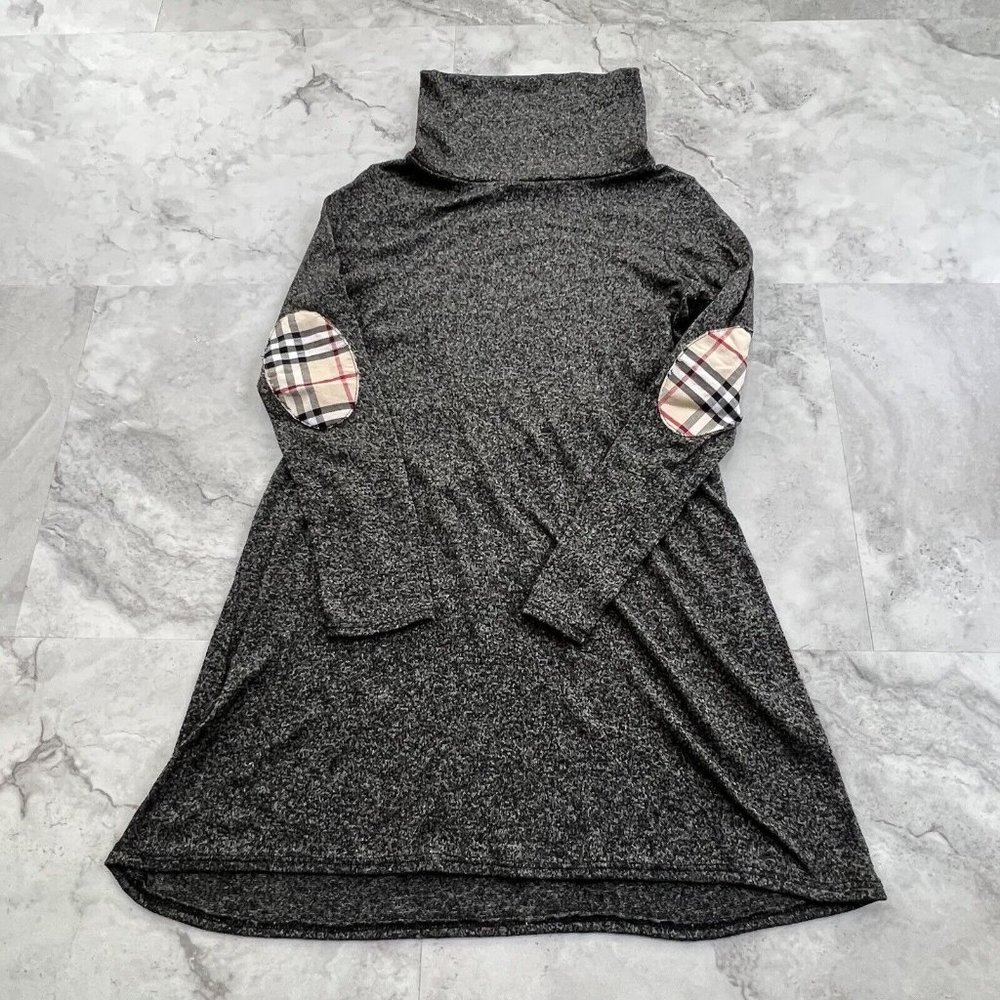 Million Bullpup Sweater with Elbow Patches Gray Tunic‎ Dress Size Large L USA